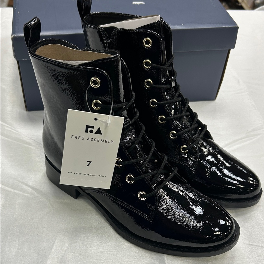 Free Assembly Glossy Black Combat Boots